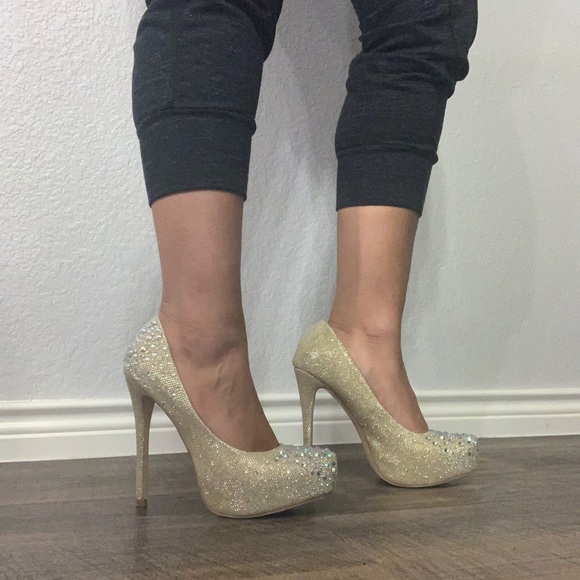 Pump Crystal Bling Rhineston Stilett Platform Heel - Picture 14 of 14